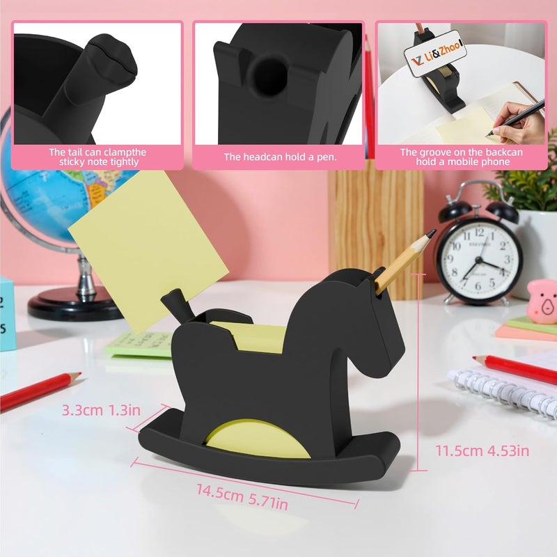 Li & Zhao Li&Zhao Wobble Horse Sticky Note Holder Silicone Label Holder Stand, 2026 Year of the Horse Good Luck Stable Rocking Horse Design for Tabletop Organizer, Office Desk Accessory, Home Decoration(Black) - Image 5